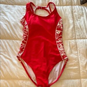Women’s Red One-Piece Swimsuit with Patterned Sides